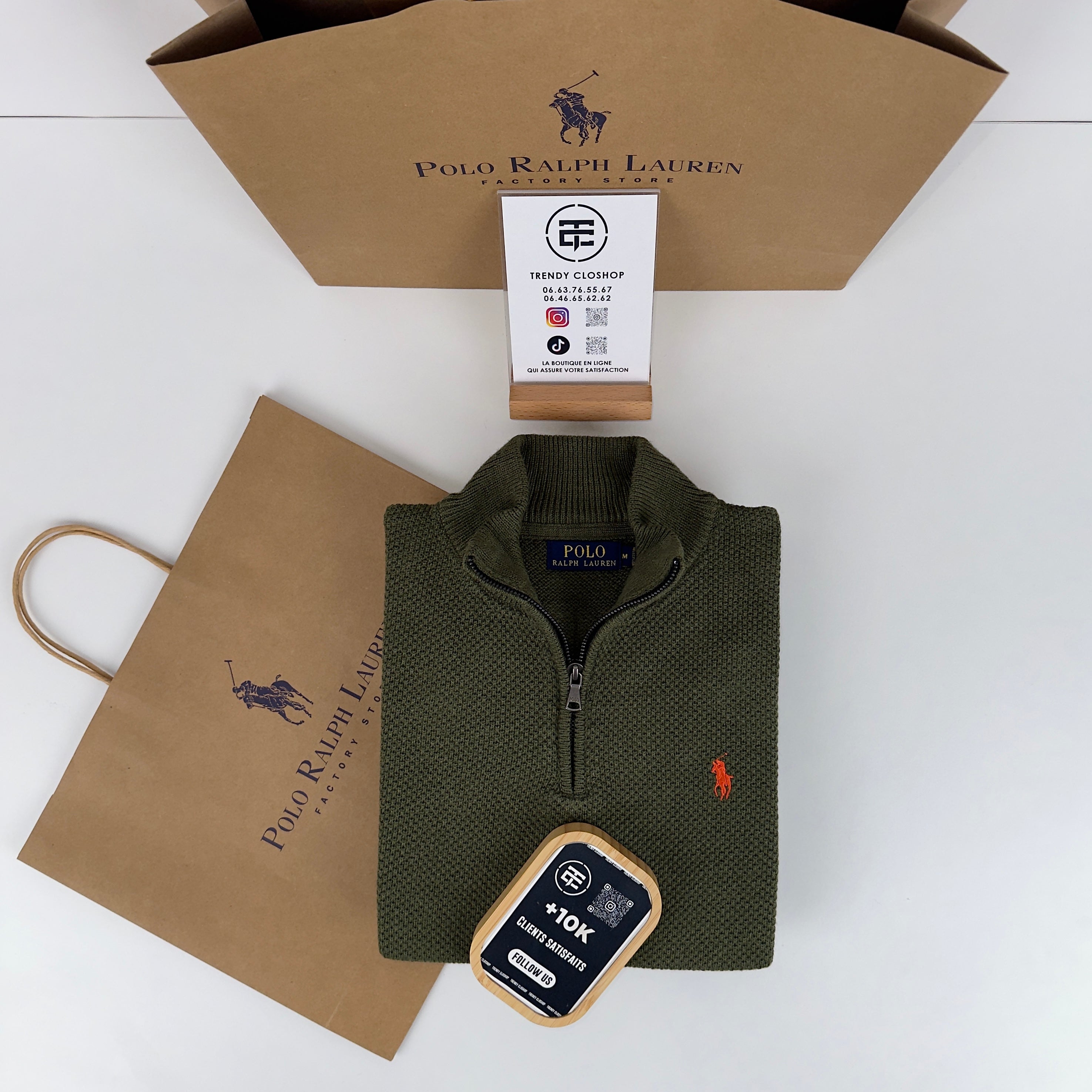 Pull Ralph Lauren demi-zippé en coton piqué