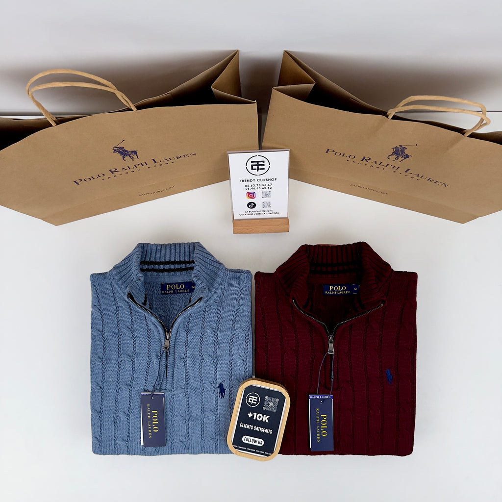 Pull Ralph Lauren torsadé demi-zippé