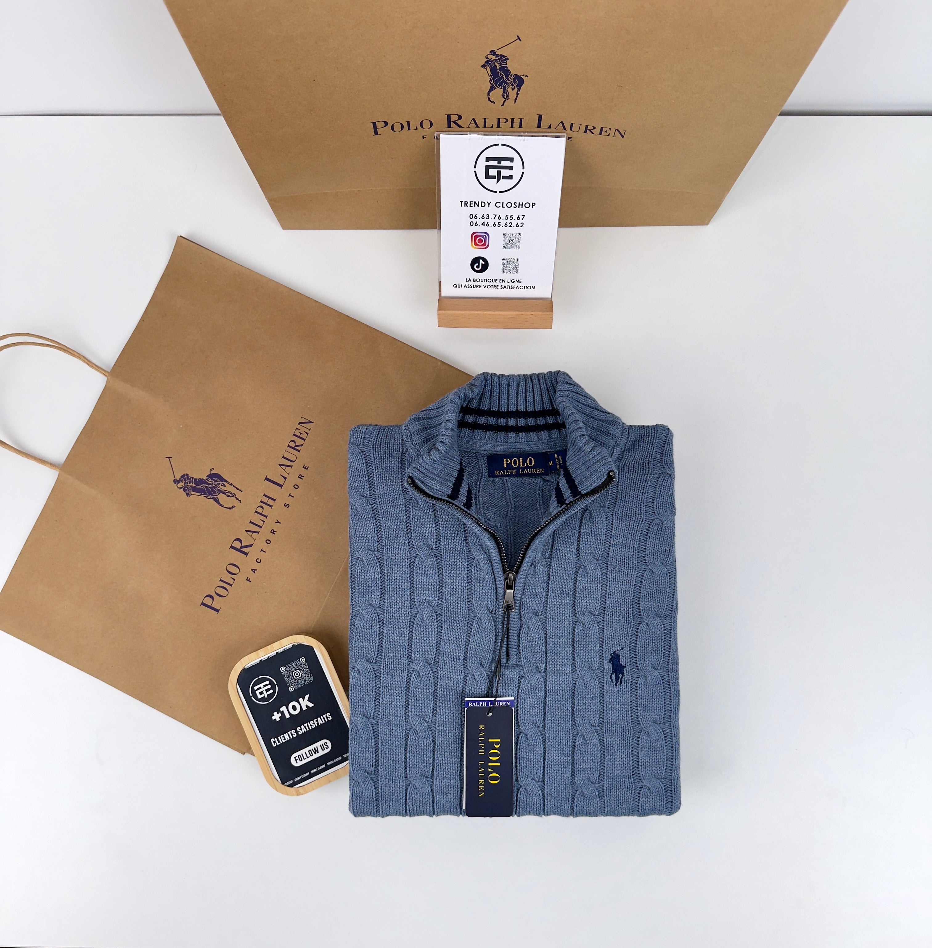 Pull Ralph Lauren torsadé demi-zippé