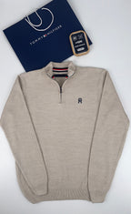 Pull TH en coton piqué demi-zippé