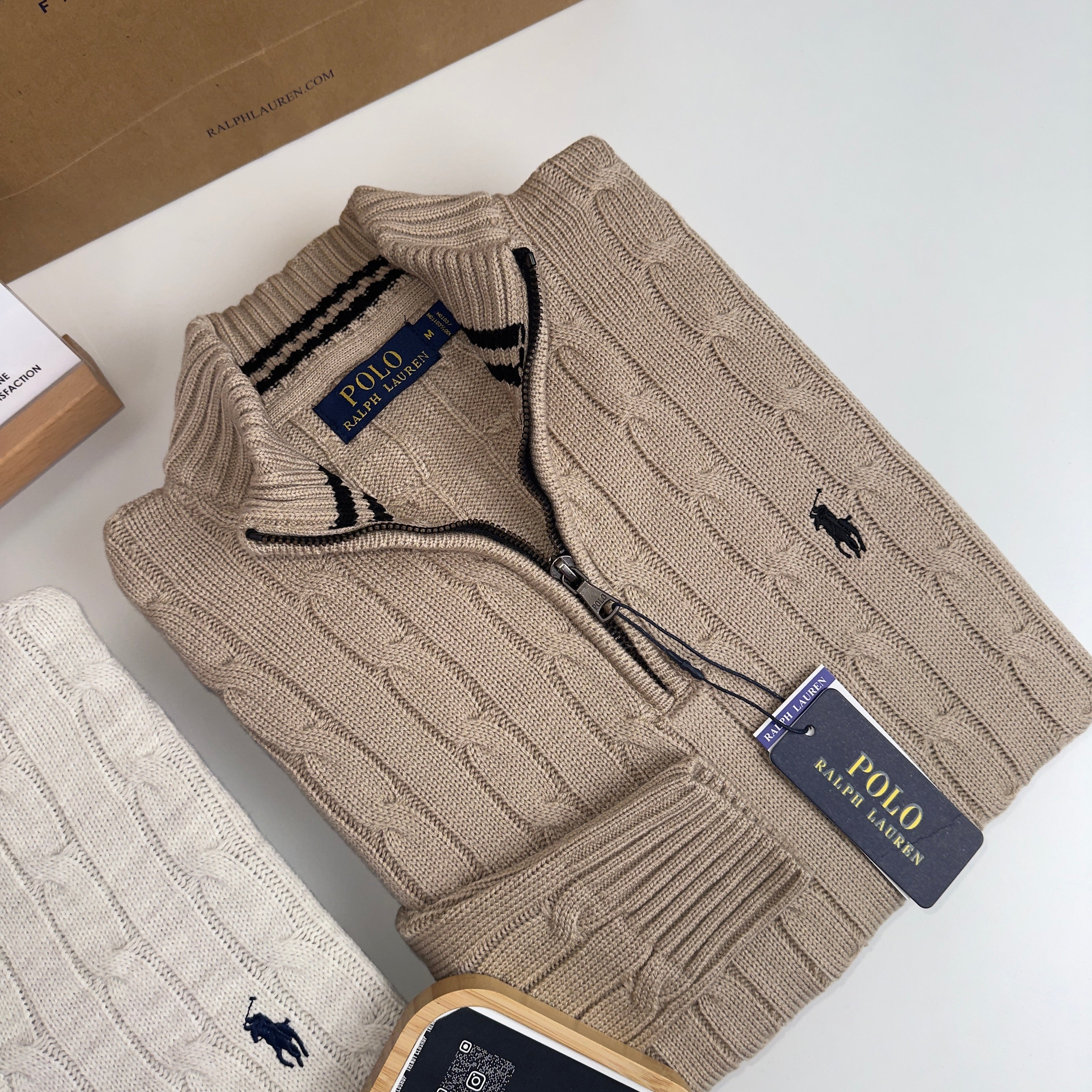 Pull Ralph Lauren torsadé demi-zippé