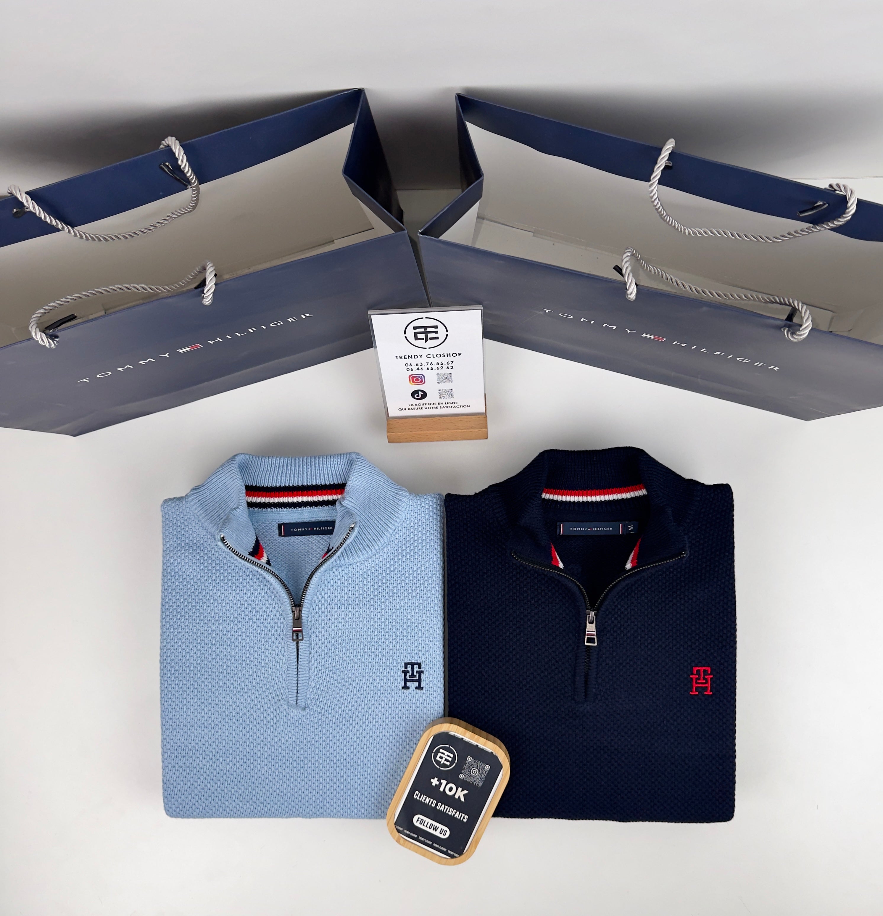 Pull TH en coton piqué demi-zippé