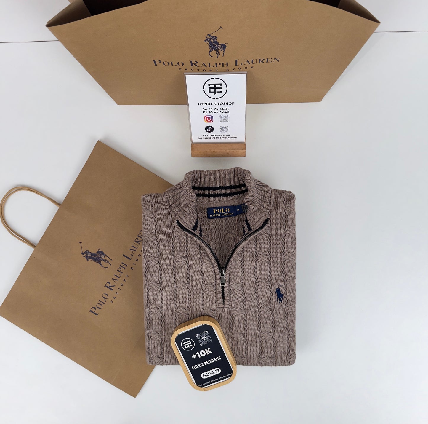Pull Ralph Lauren torsadé demi-zippé
