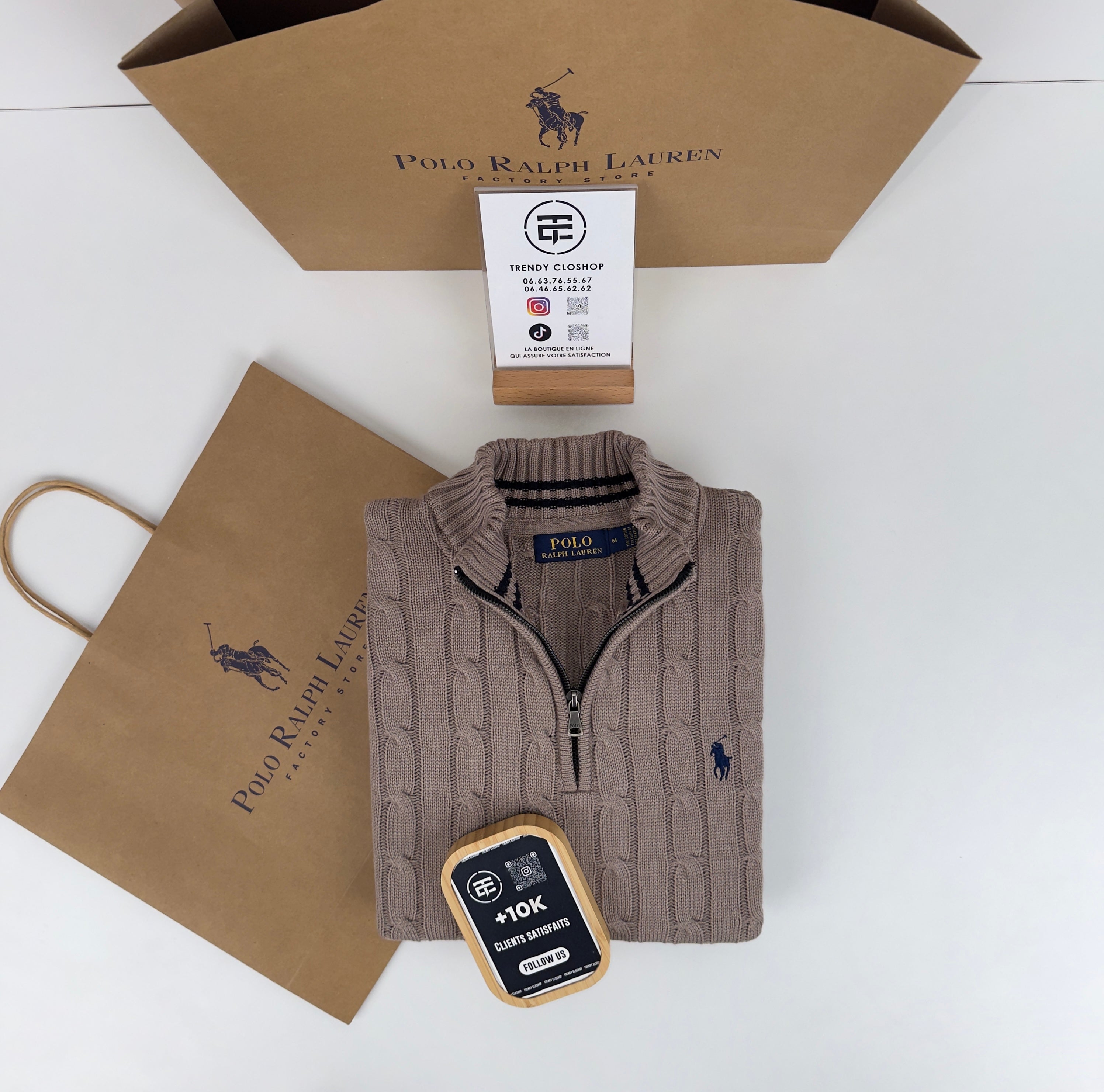 Pull Ralph Lauren torsadé demi-zippé