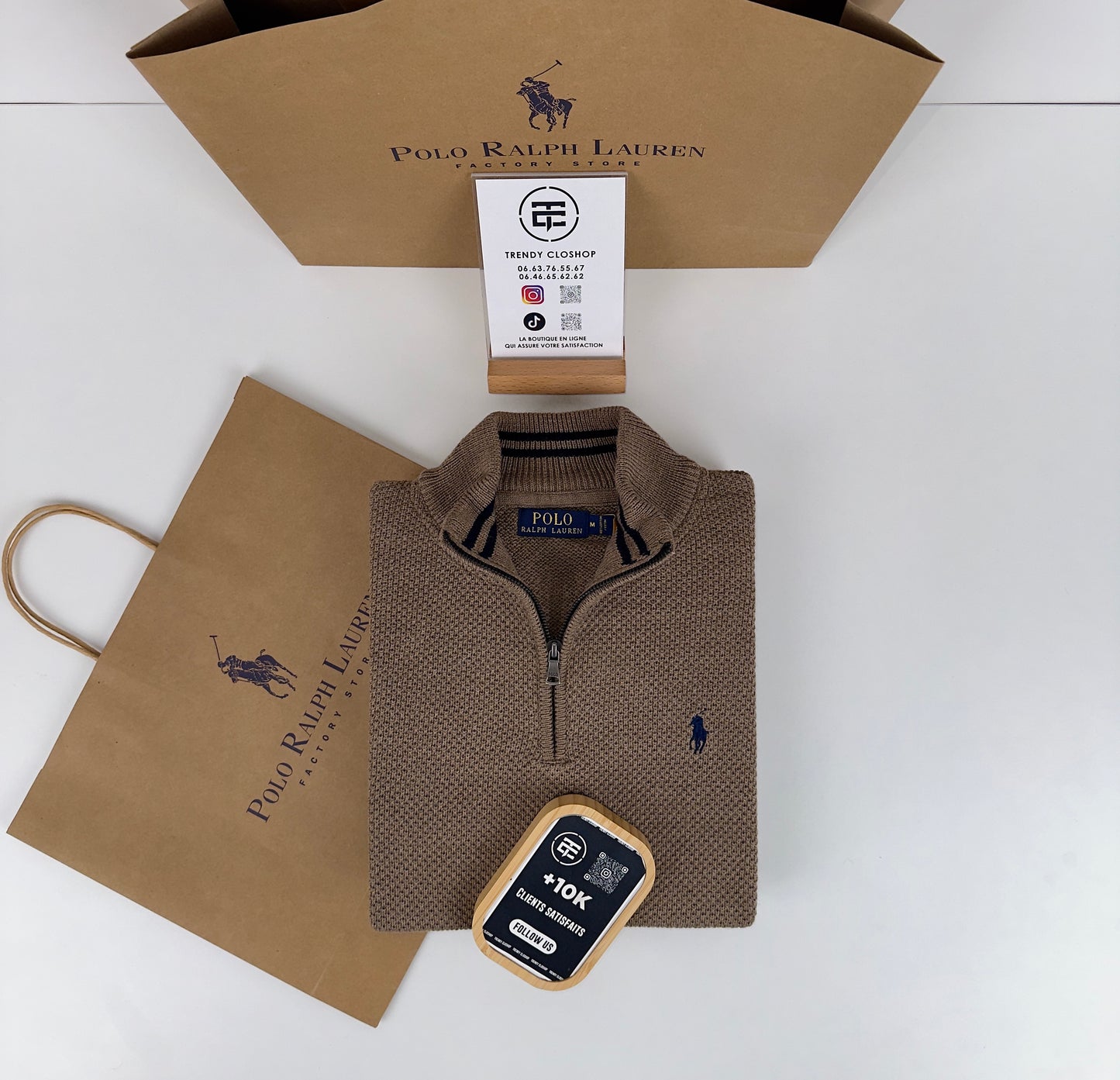 Pull Ralph Lauren demi-zippé en coton piqué