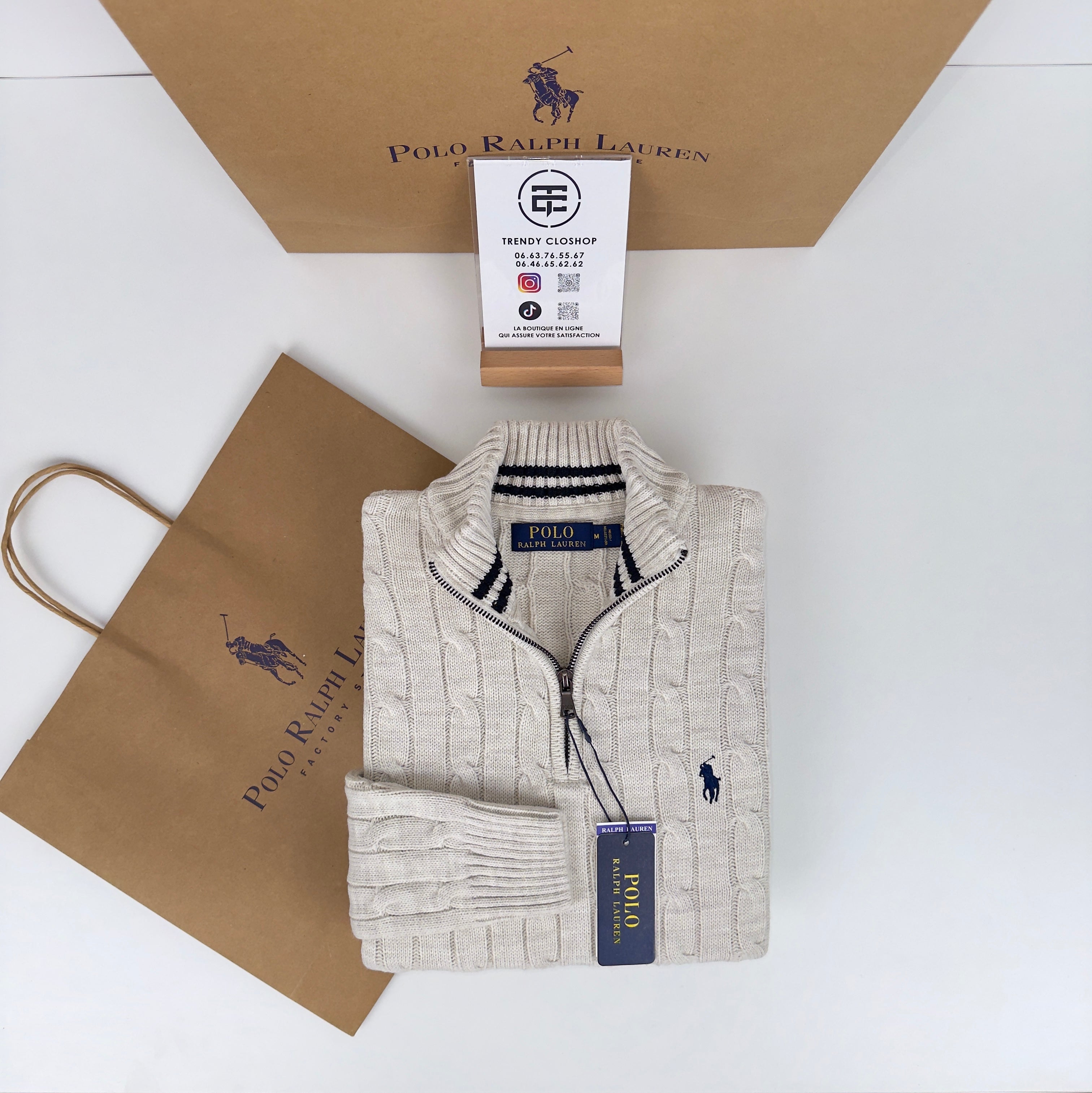 Pull Ralph Lauren torsadé demi-zippé