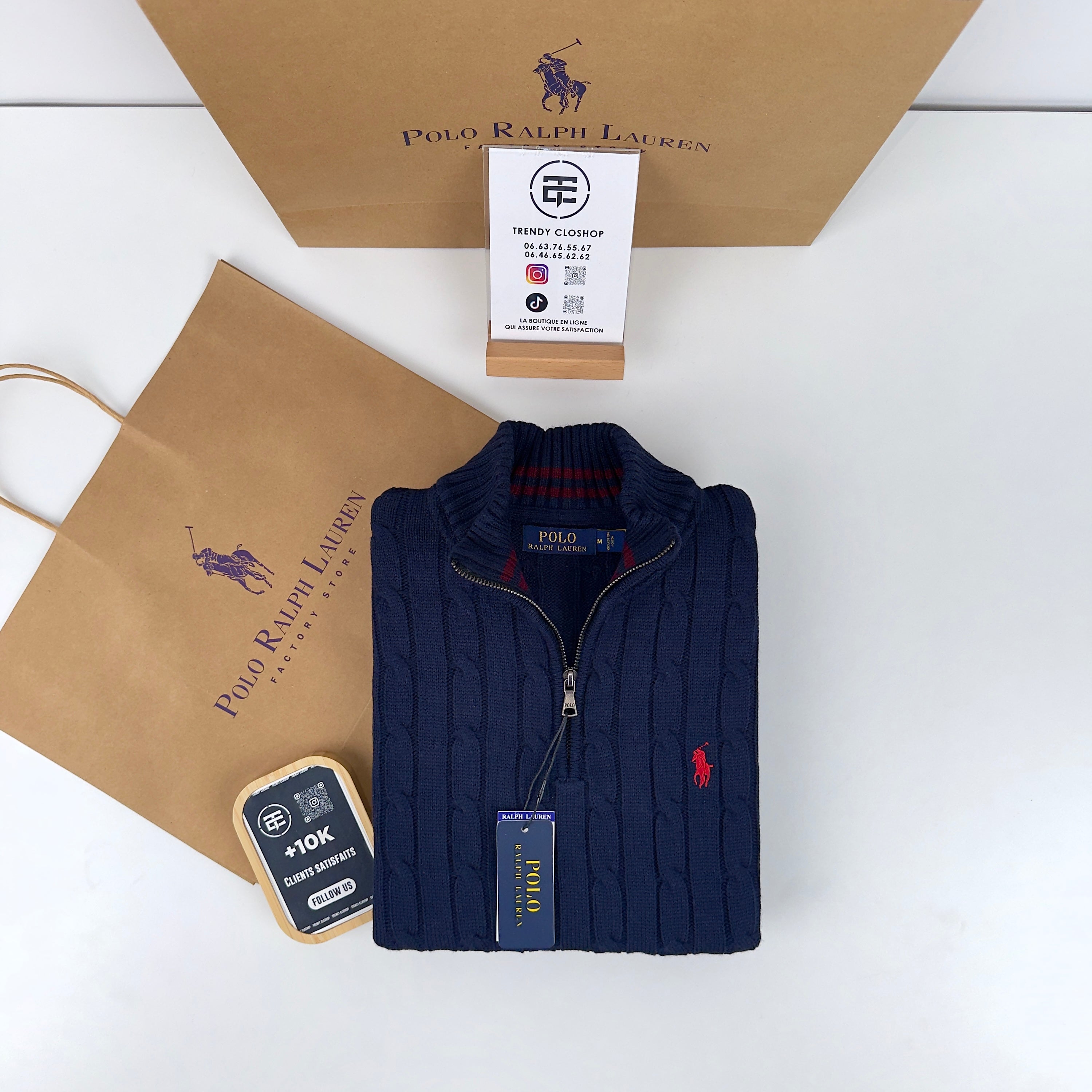 Pull Ralph Lauren torsadé demi-zippé