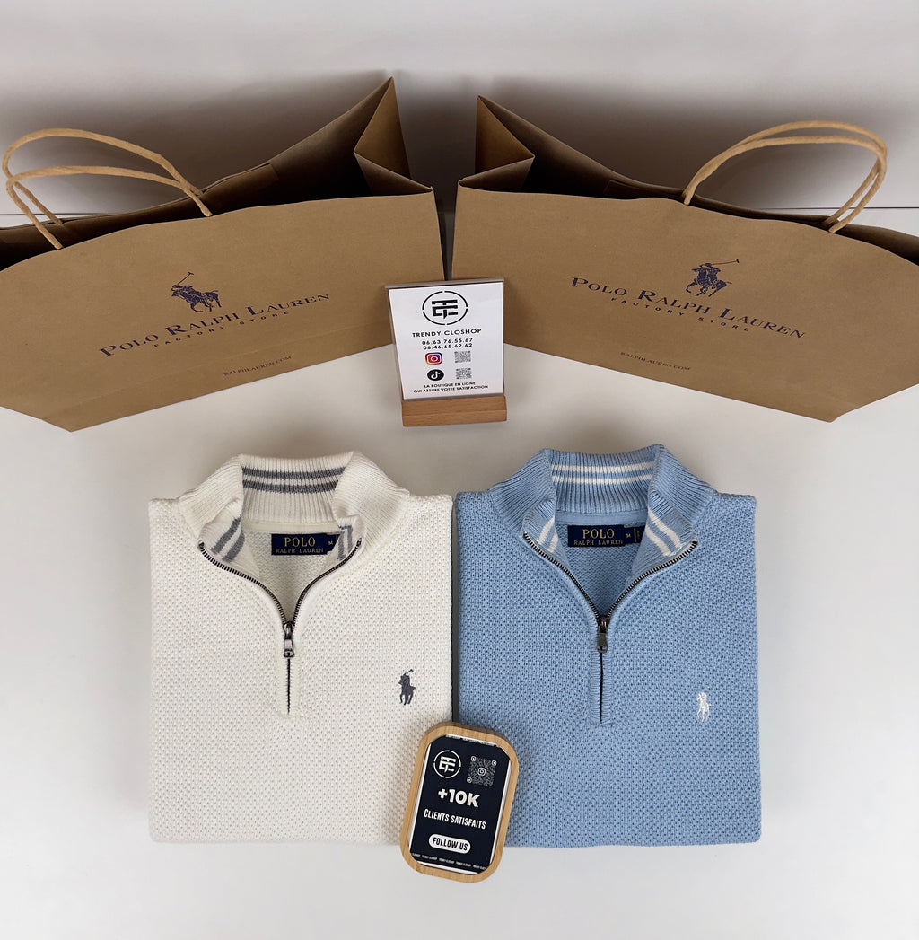 Pull Ralph Lauren demi-zippé en coton piqué