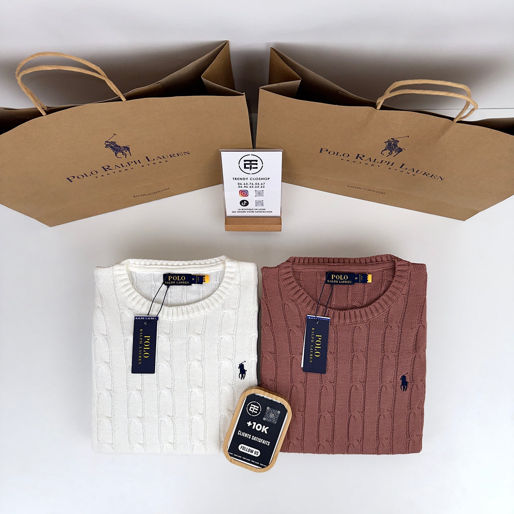 Pull Ralph Lauren torsadé à col ras-du-cou