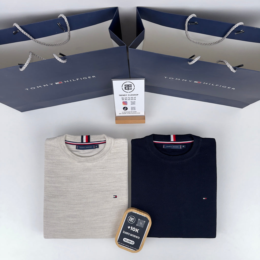 Pull Tommy Hilfiger piqué à col rond