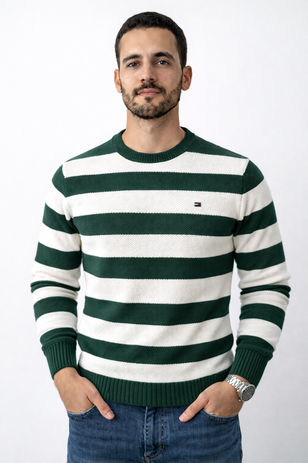 Pull à rayures Tommy Hilfiger en coton piqué à col ras du cou