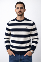 Pull à rayures Tommy Hilfiger en coton piqué à col ras du cou