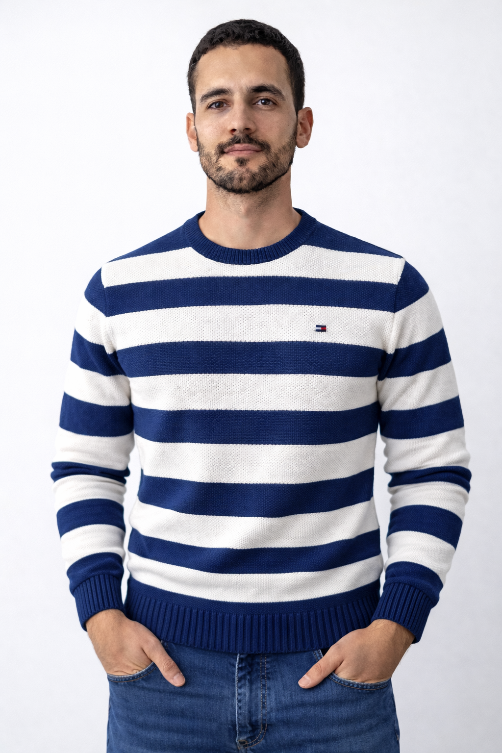 Pull à rayures Tommy Hilfiger en coton piqué à col ras du cou