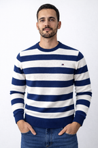 Pull à rayures Tommy Hilfiger en coton piqué à col ras du cou