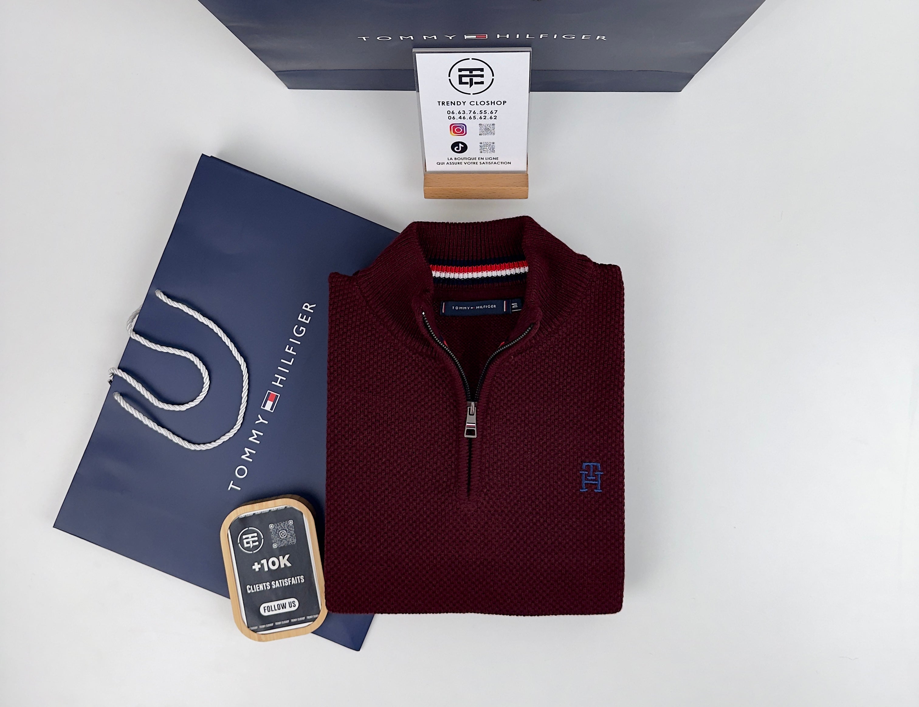 Pull TH en coton piqué demi-zippé