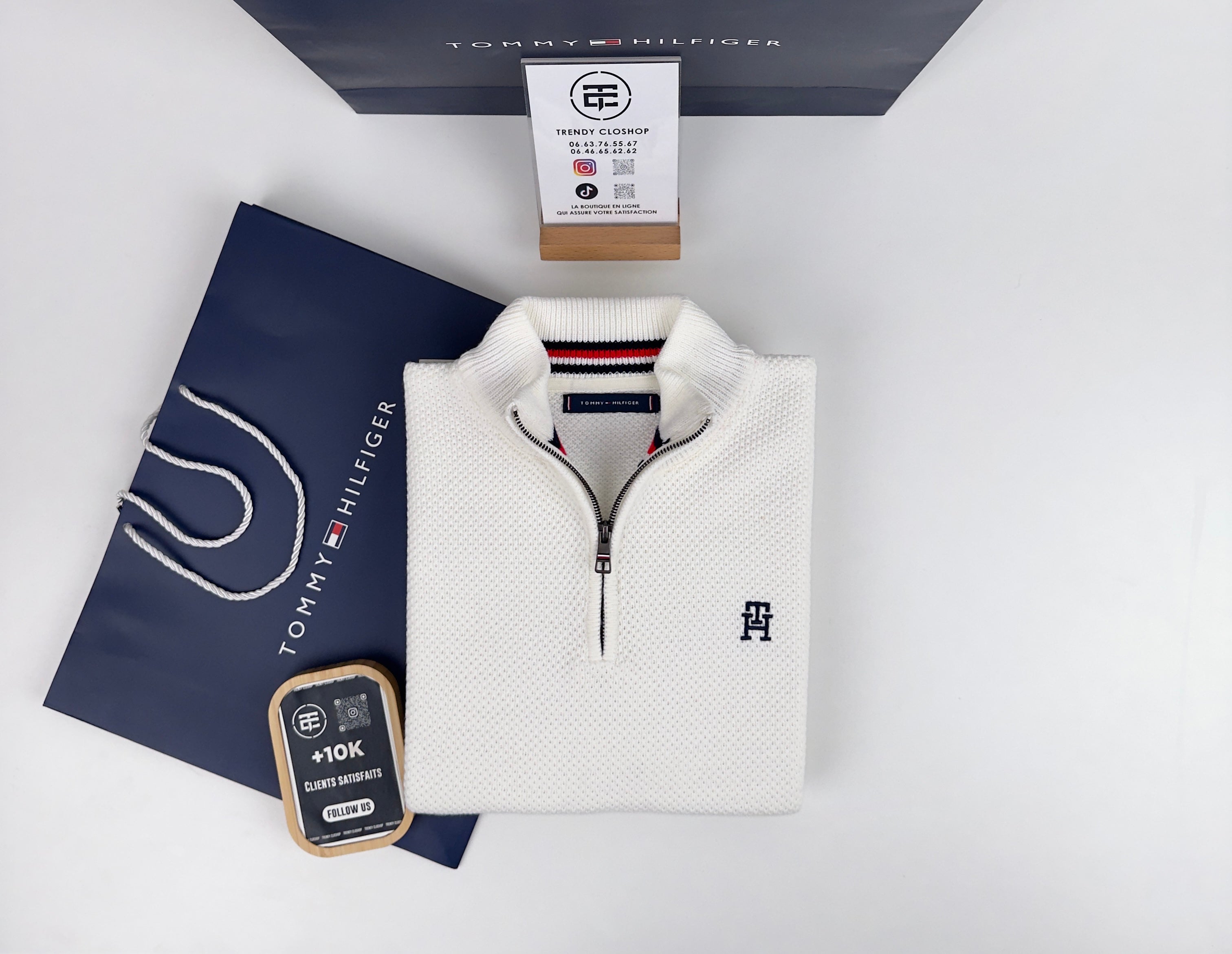 Pull TH en coton piqué demi-zippé