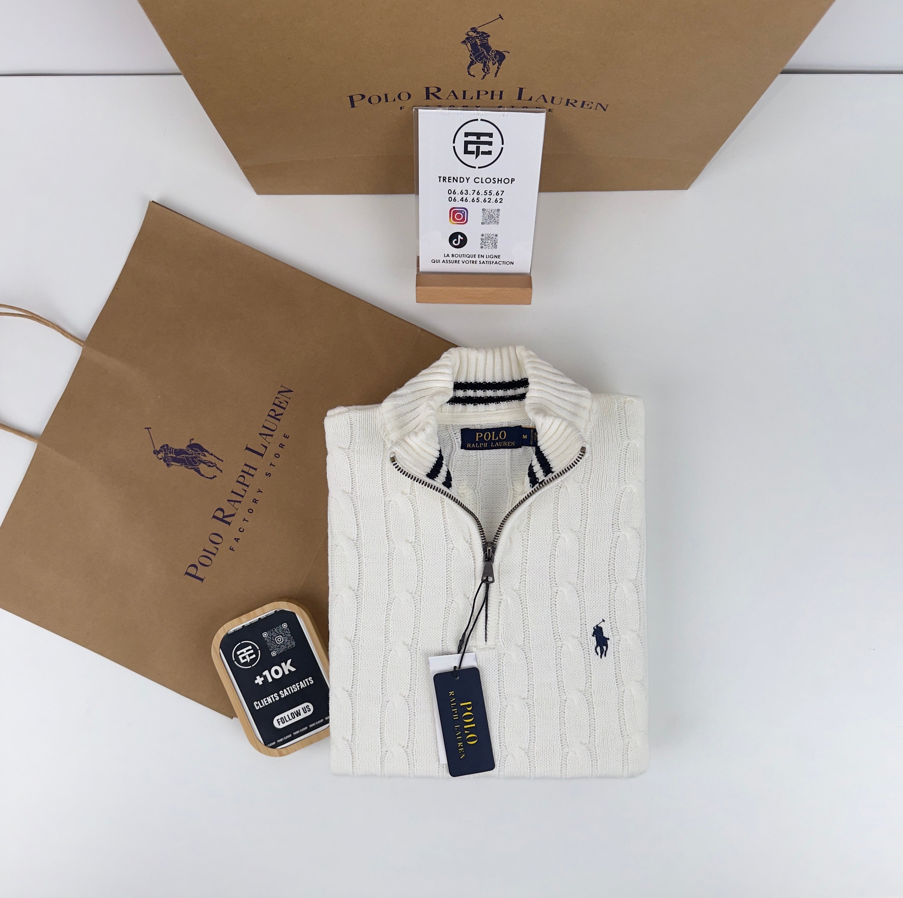 Pull Ralph Lauren torsadé demi-zippé