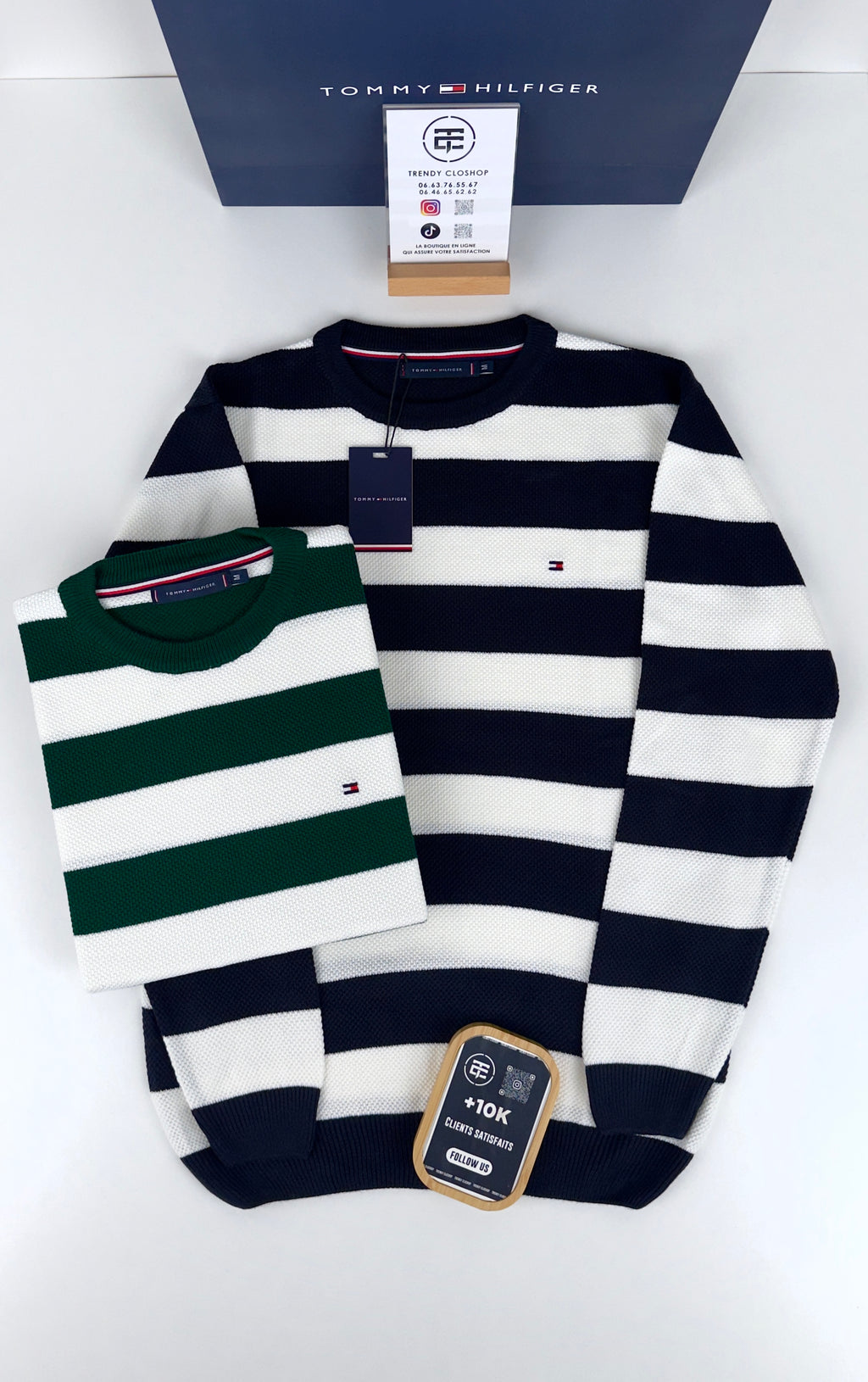 Pull à rayures Tommy Hilfiger en coton piqué à col ras du cou