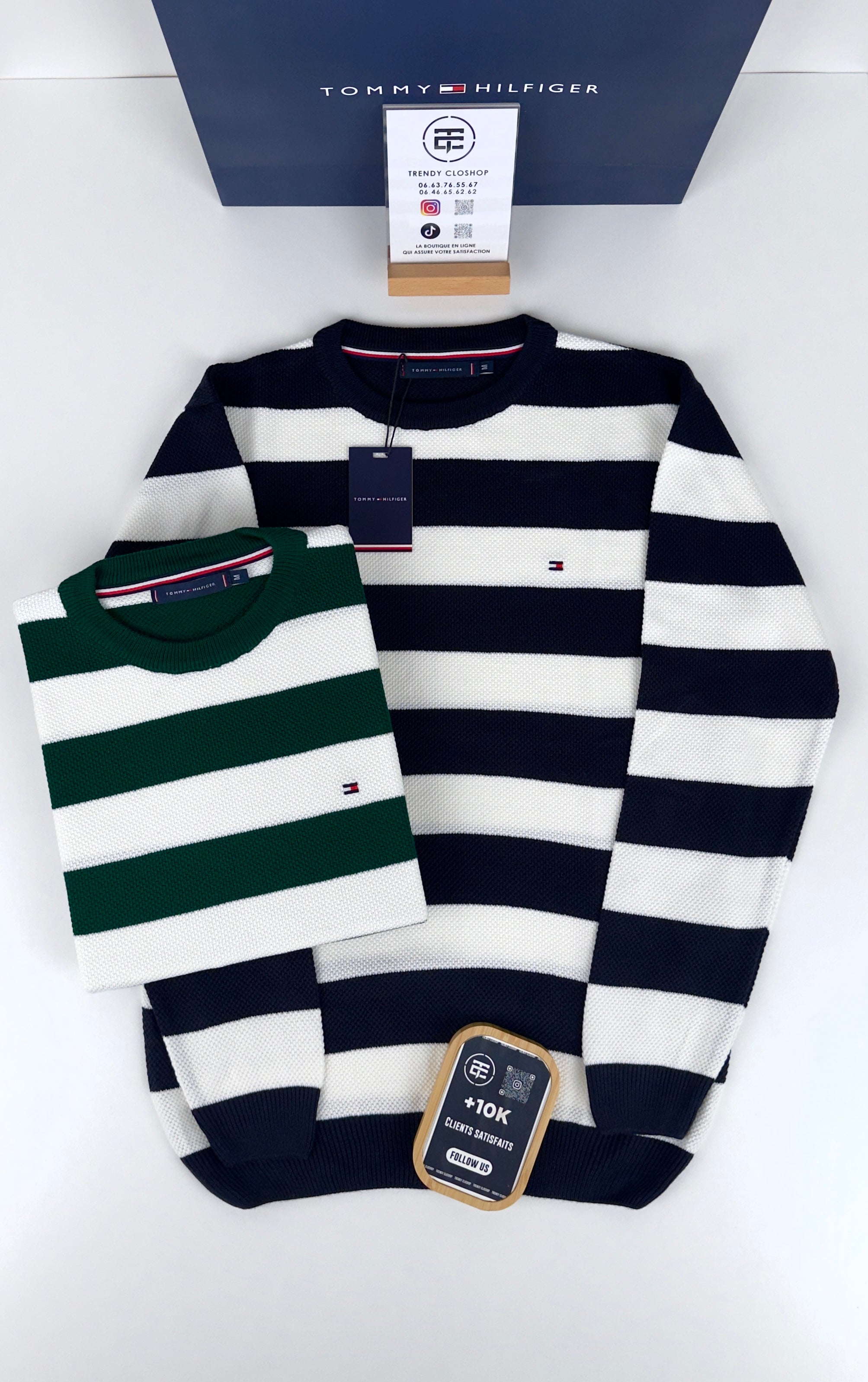 Pull à rayures Tommy Hilfiger en coton piqué à col ras du cou