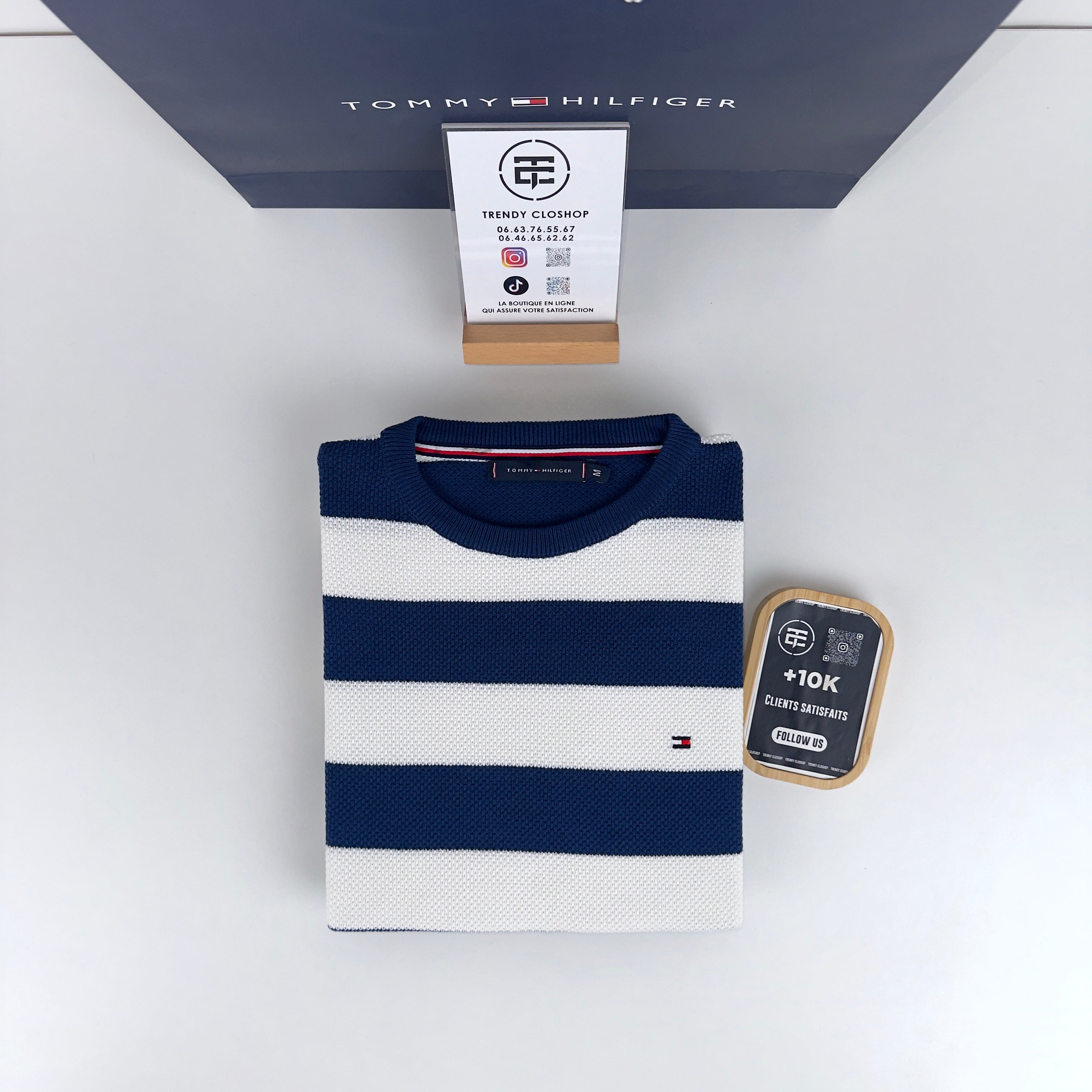 Pull à rayures Tommy Hilfiger en coton piqué à col ras du cou