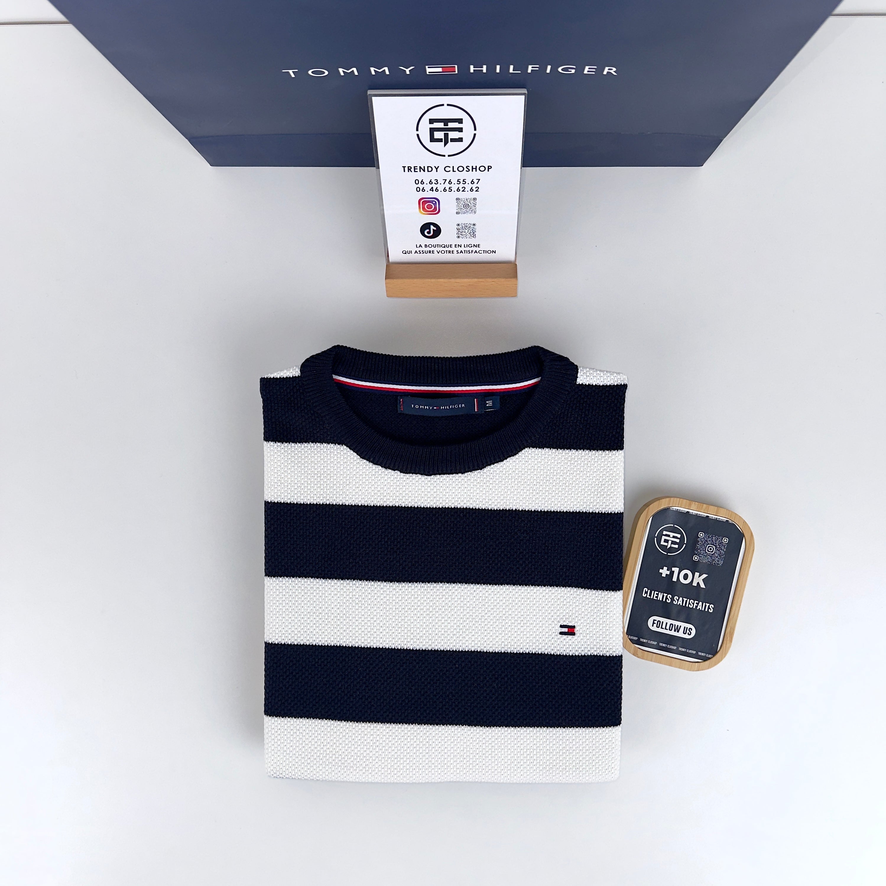 Pull à rayures Tommy Hilfiger en coton piqué à col ras du cou