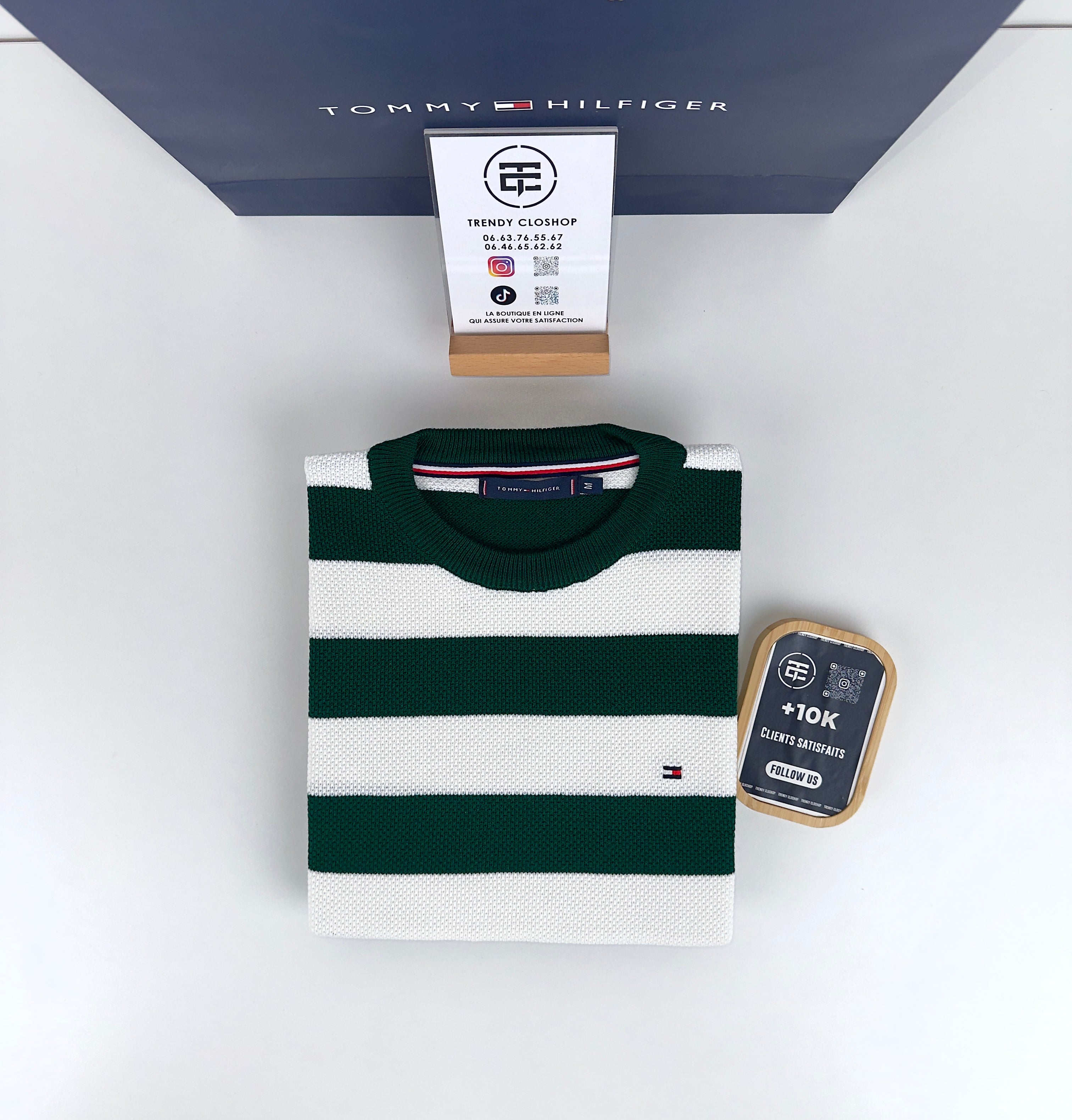 Pull à rayures Tommy Hilfiger en coton piqué à col ras du cou