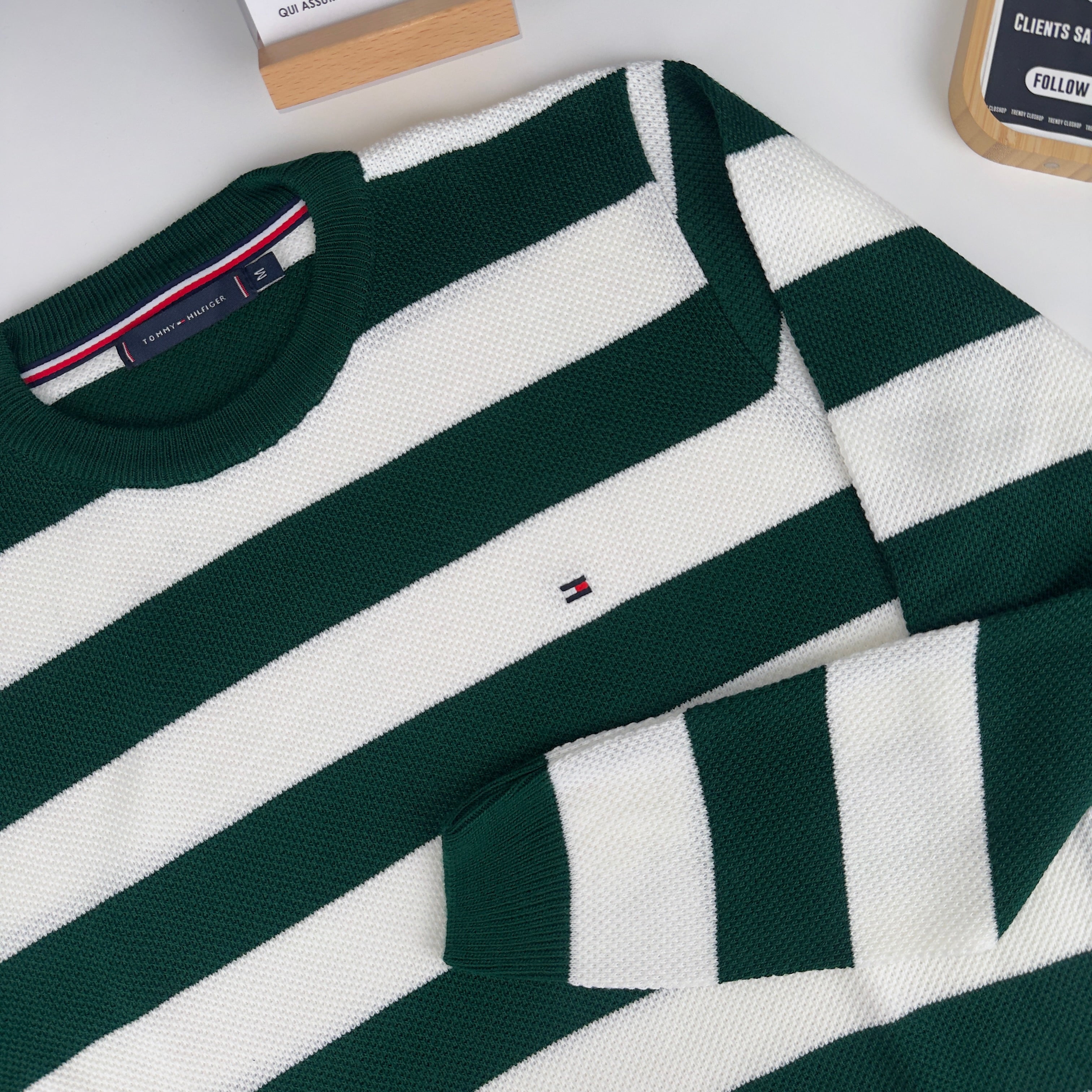 Pull à rayures Tommy Hilfiger en coton piqué à col ras du cou