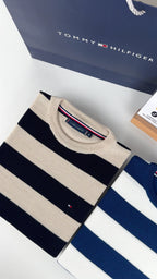 Pull à rayures Tommy Hilfiger en coton piqué à col ras du cou