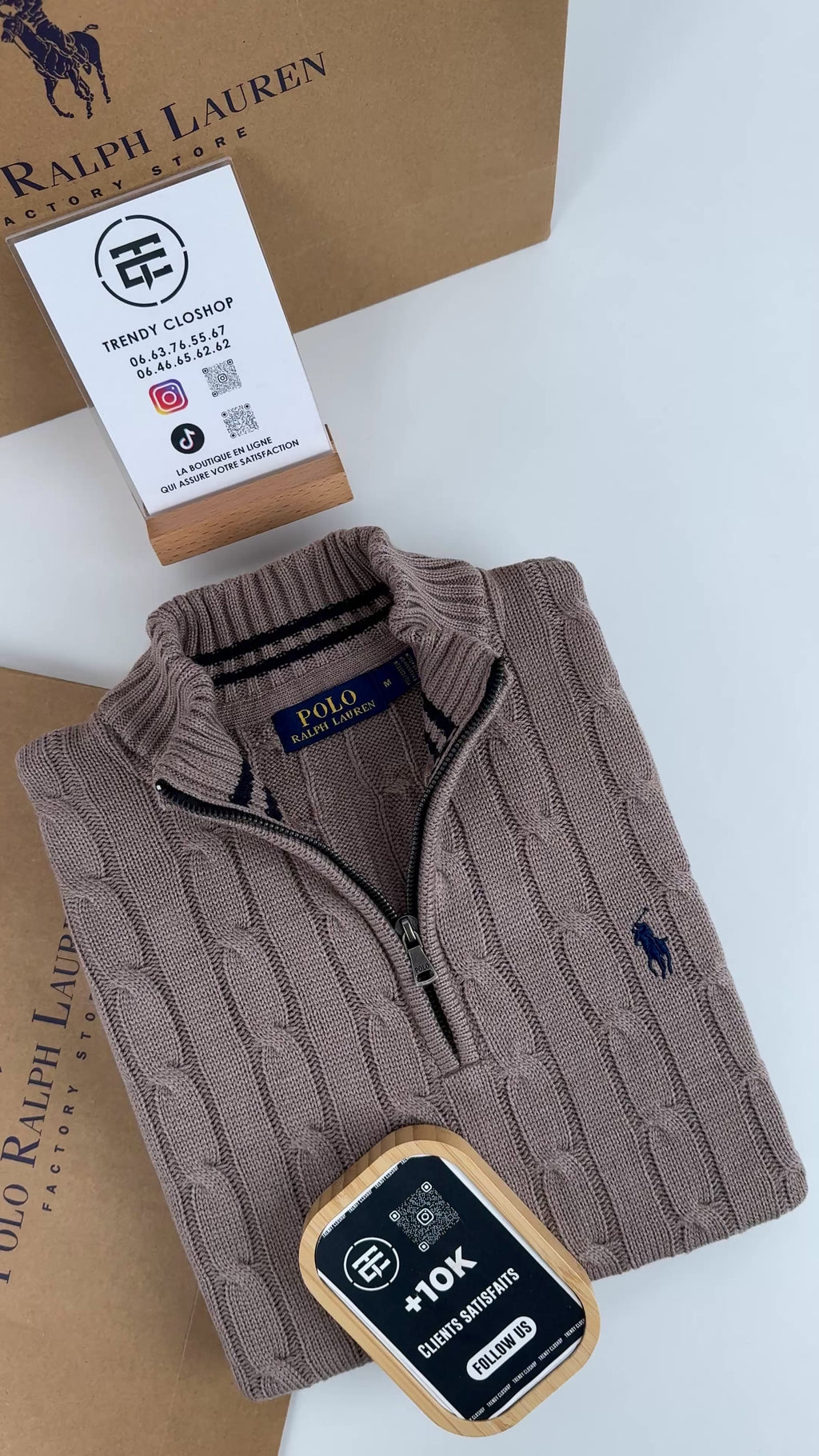 Pull Ralph Lauren torsadé demi-zippé